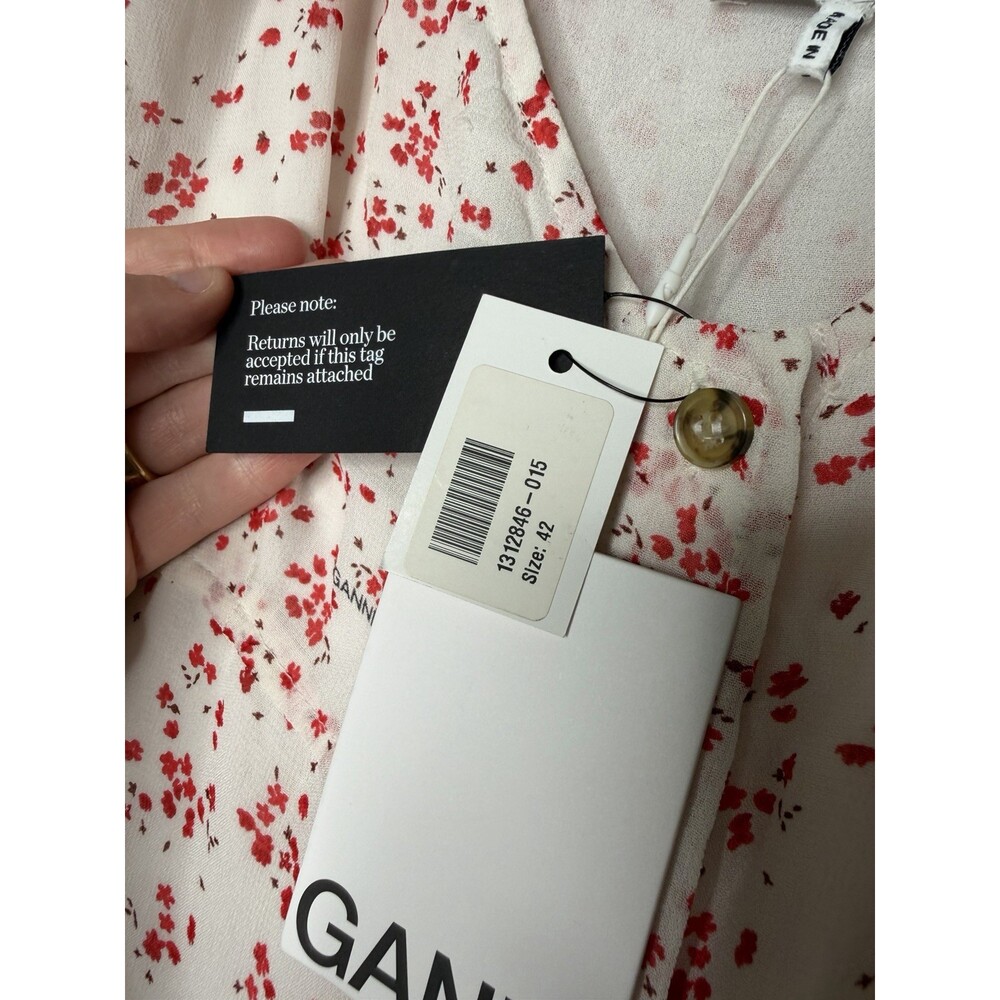 GANNI NWT Printed Georgette Maxi Dress 'Egret' Red Floral Size 42 US Large - Picture 5 of 13